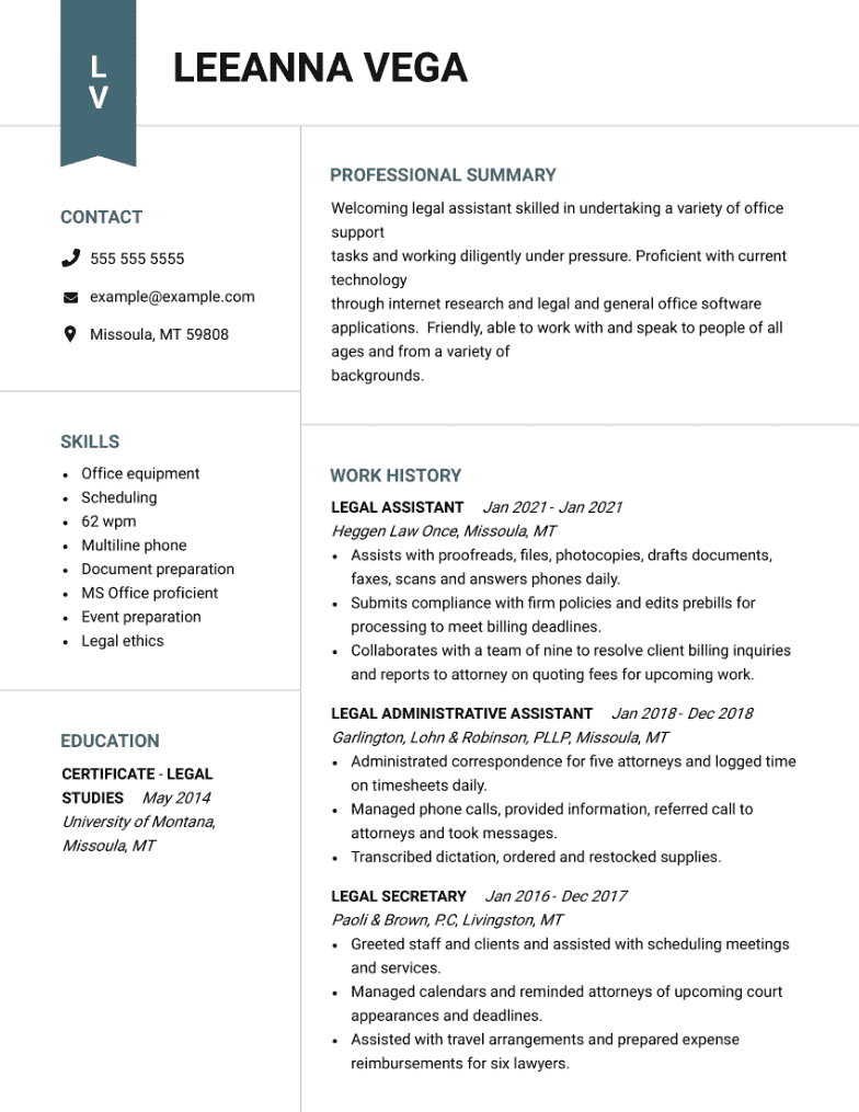 Legal Assistant Resume Example RH 1 Min 