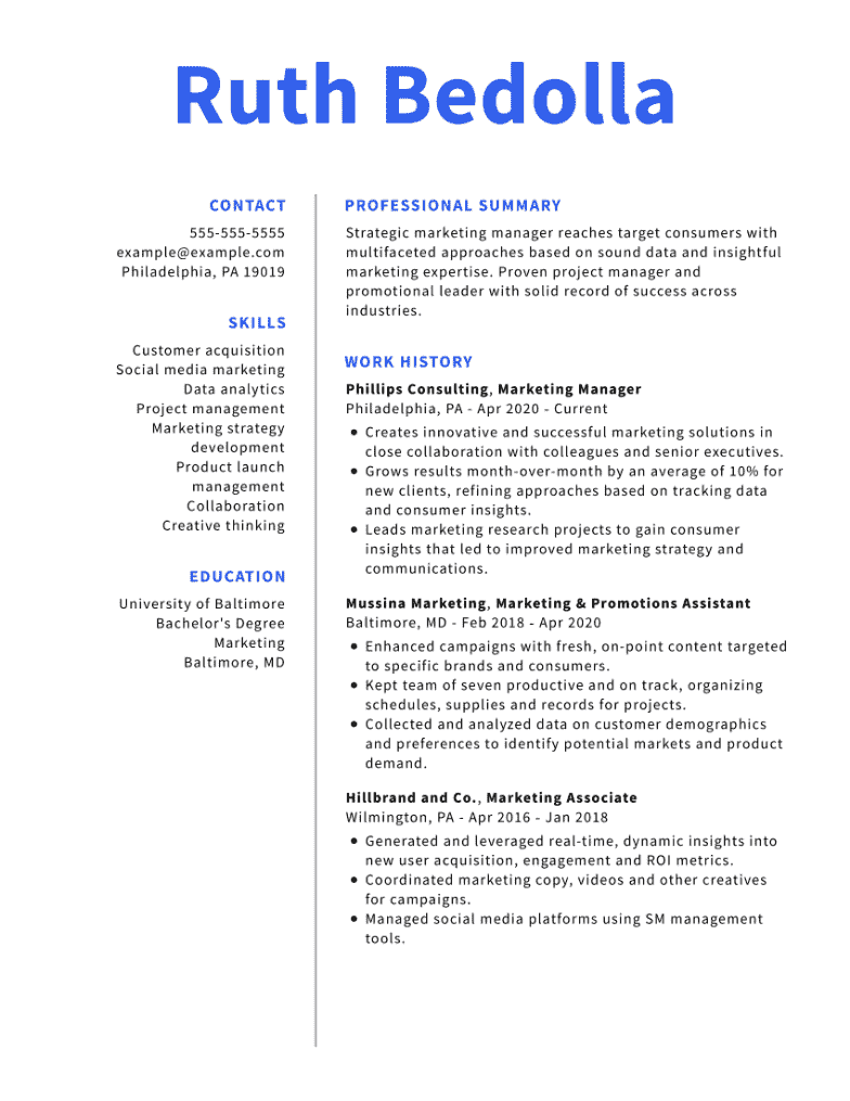 marketing manager tasks resume