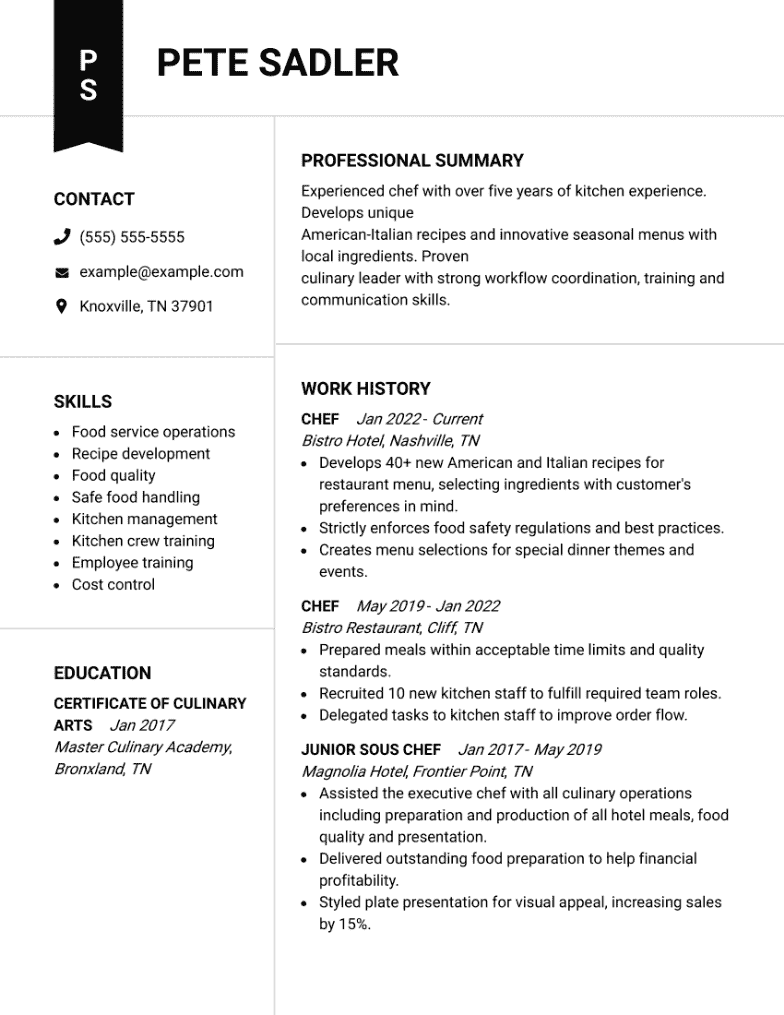 career objective for resume chef