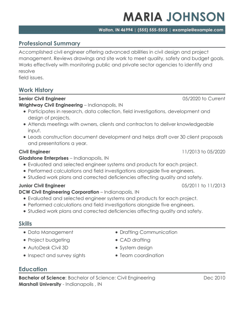 Best Civil Engineering CV Examples In 2024 CVHelp   Civil Engineer Resume Example RH 1 Min 