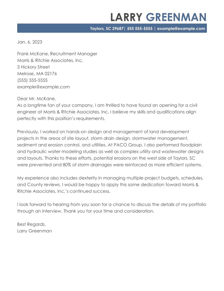 cover letter for planning engineer examples